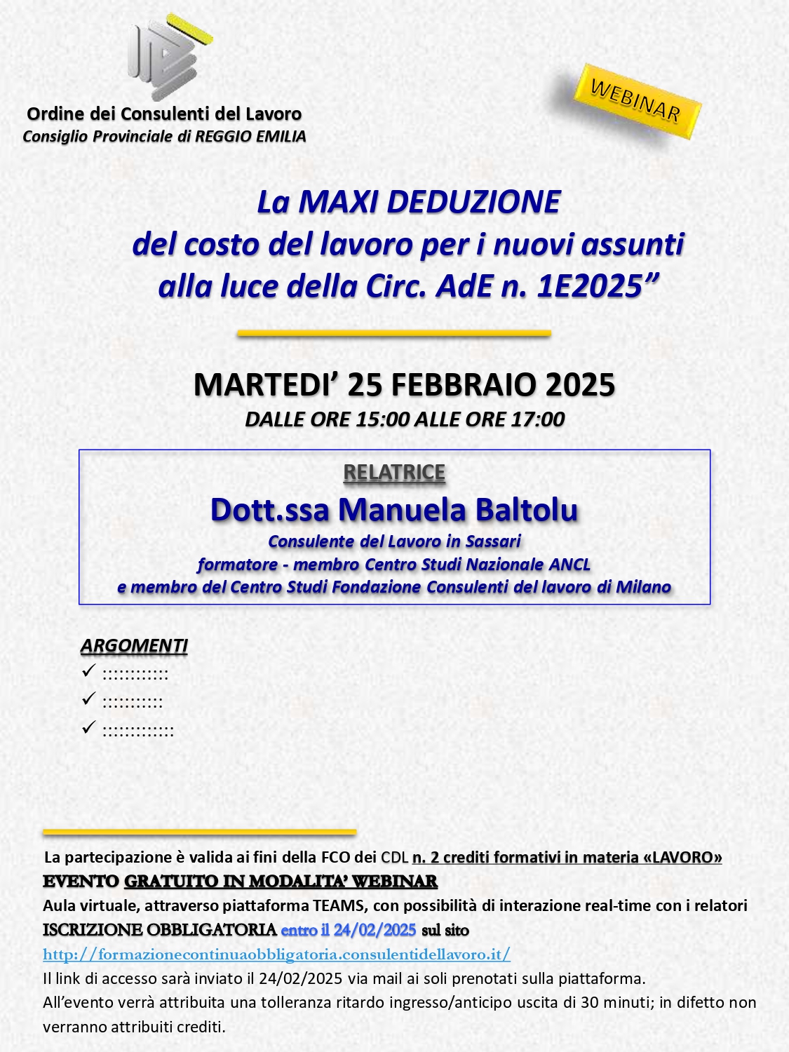 Webinar Reggio Emilia del 25 febbraio 2025